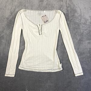 VTG Y2K Rei Henley Long Sleeve Shirt Lace Trim Women's M Bella Swan Indie Sleaze